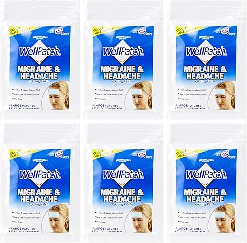 WellPatch Almohadillas refrescantes para el dolor de cabeza, migraña 4 almohadillas en un paquete. (Paquete de 6) = 24 almohadillas