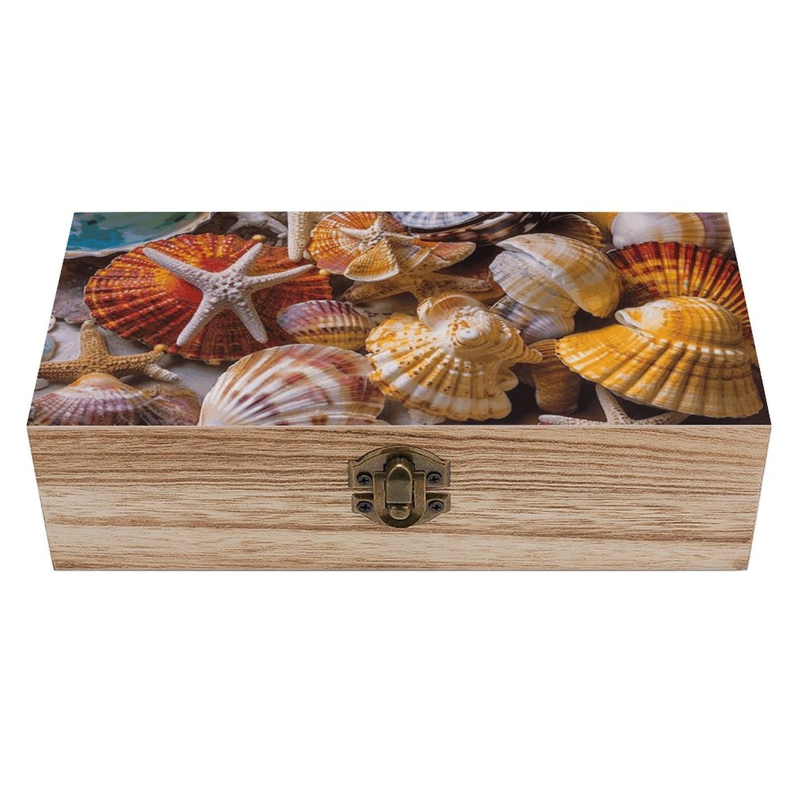 NONHAI Wooden Storage Box Sea Shell Treasures Wood Gift Box with Hinged Lid Vintage Decorative Jewelry Boxes Memory Box for Jewelry Art Hobbies Home Storage Treasure Keepsake Gift 7.9''x3.9''x2.3''