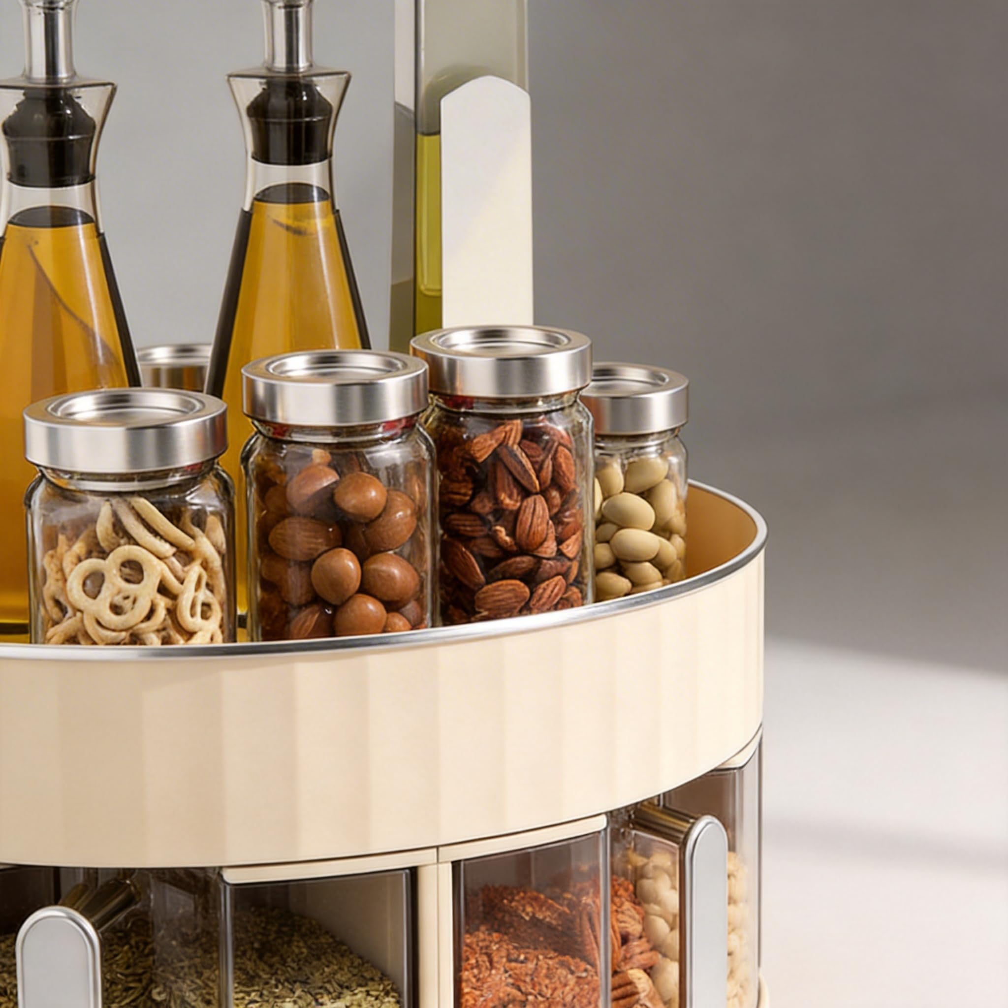 360° drehbarer Gewürz-Organizer - Lazy Susan Arbeitsplattenaufbewahrung für Gewürze, Öle und Gewürze, BPA-freier Kunststoff, rutschfeste Unterseite, platzsparendes Regal
