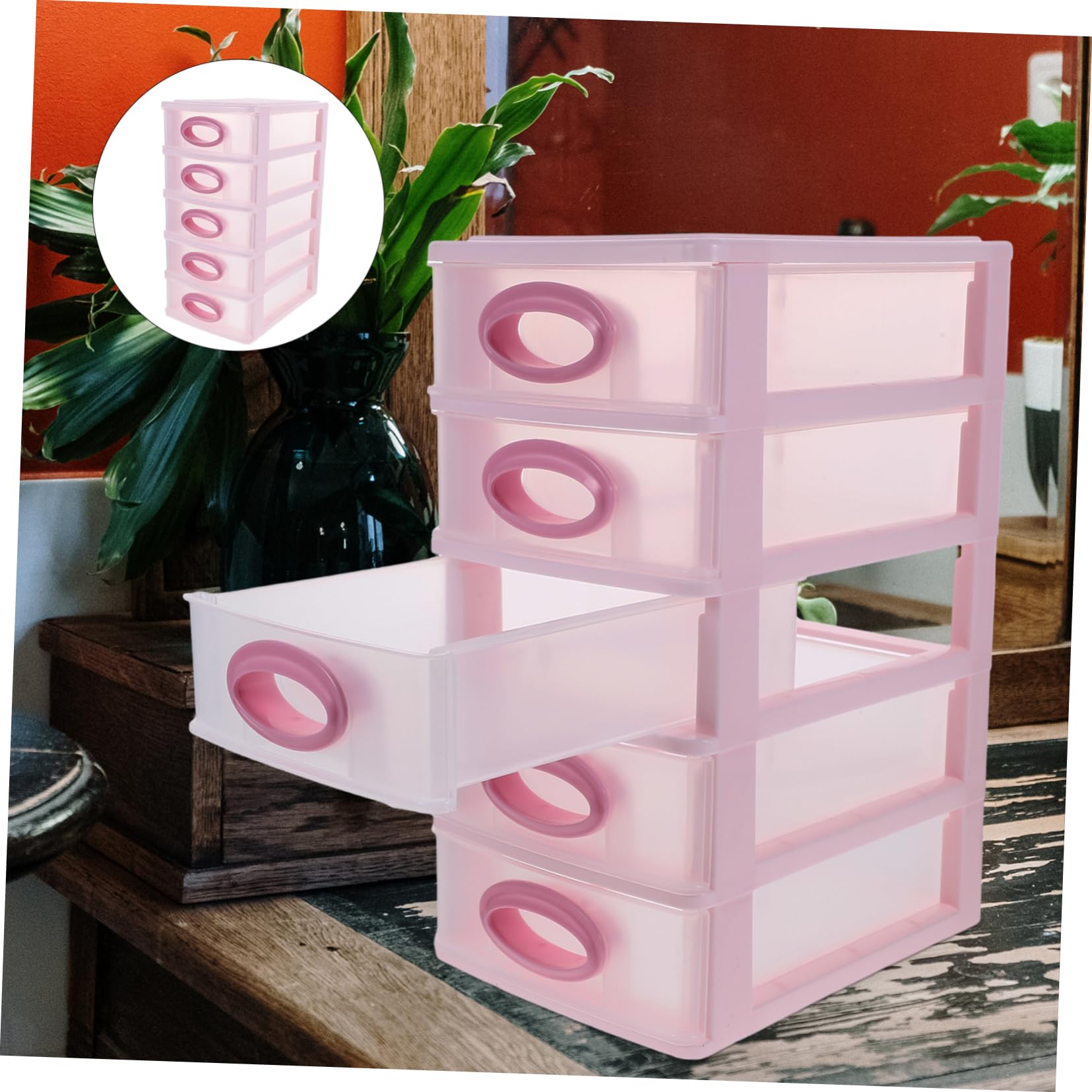 HOMSFOU Organizzatore Per Cassetti Da Scrivania 5 Strati, Mobiletto in Plastica Per Trucco, Contenitore Portadocumenti Resistente in Pp Per Ufficio, Studio, Bagno e Casa