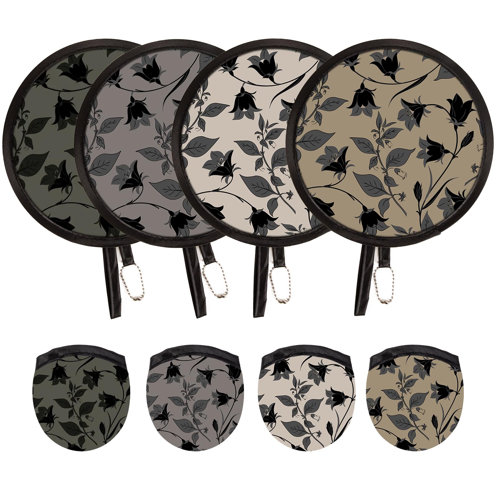 4 Pcs Hand Fan Folding,Chinese Japanese Style Foldable Fan,Summer Handheld Folding Fans Beautiful Patterns For Wedding Party Home Decor Personal Decoration (4Pcs Black Flowers)