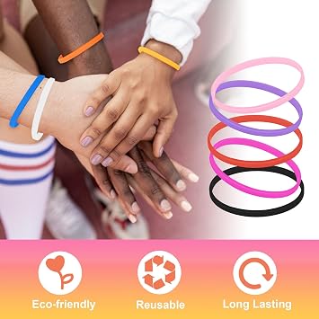 Muka 100 PCS Thin Silicone Bracelets, Colored Rubber Wristband for Women Men