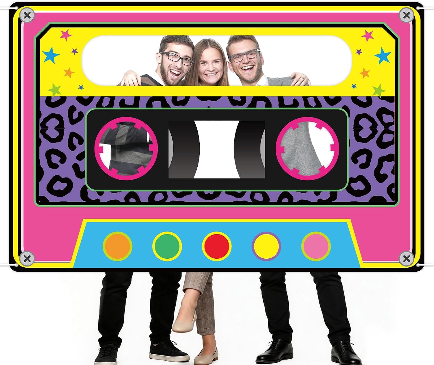 71 x 46 Inch Fabric 80s 90s Party Decoration Retro 1980s 1990s Theme Photo Booth Prop Back to 90s Birthday Party Supplies Hip Hop Favor Neon Cassette Tape Hanging Backdrop for Rock Disco Music Decor
