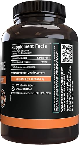 Miniatura 3 de PURE ORIGINAL INGREDIENTS Paquete de L-tirosina y citrato de magnesio, 365 cápsulas cada una, siempre puro, verificado por laboratorio