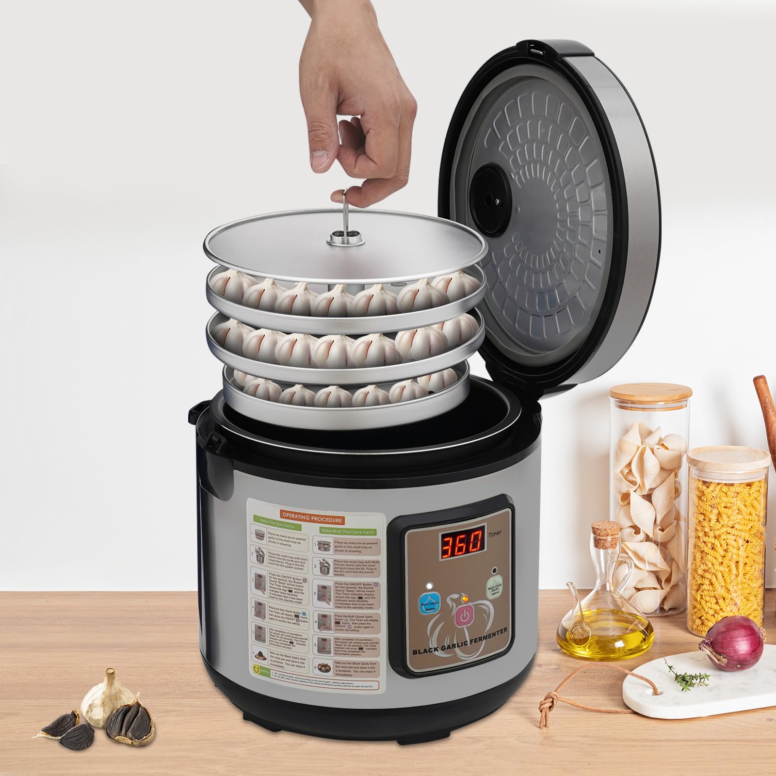 5L Automatischer Fermenter für schwarzen Knoblauch, Fermentationsmaschine, Automatischer Intelligenter Knoblauchfermenter, für Privaten und Gewerblichen Gebrauch 26.5 * 30.5cm