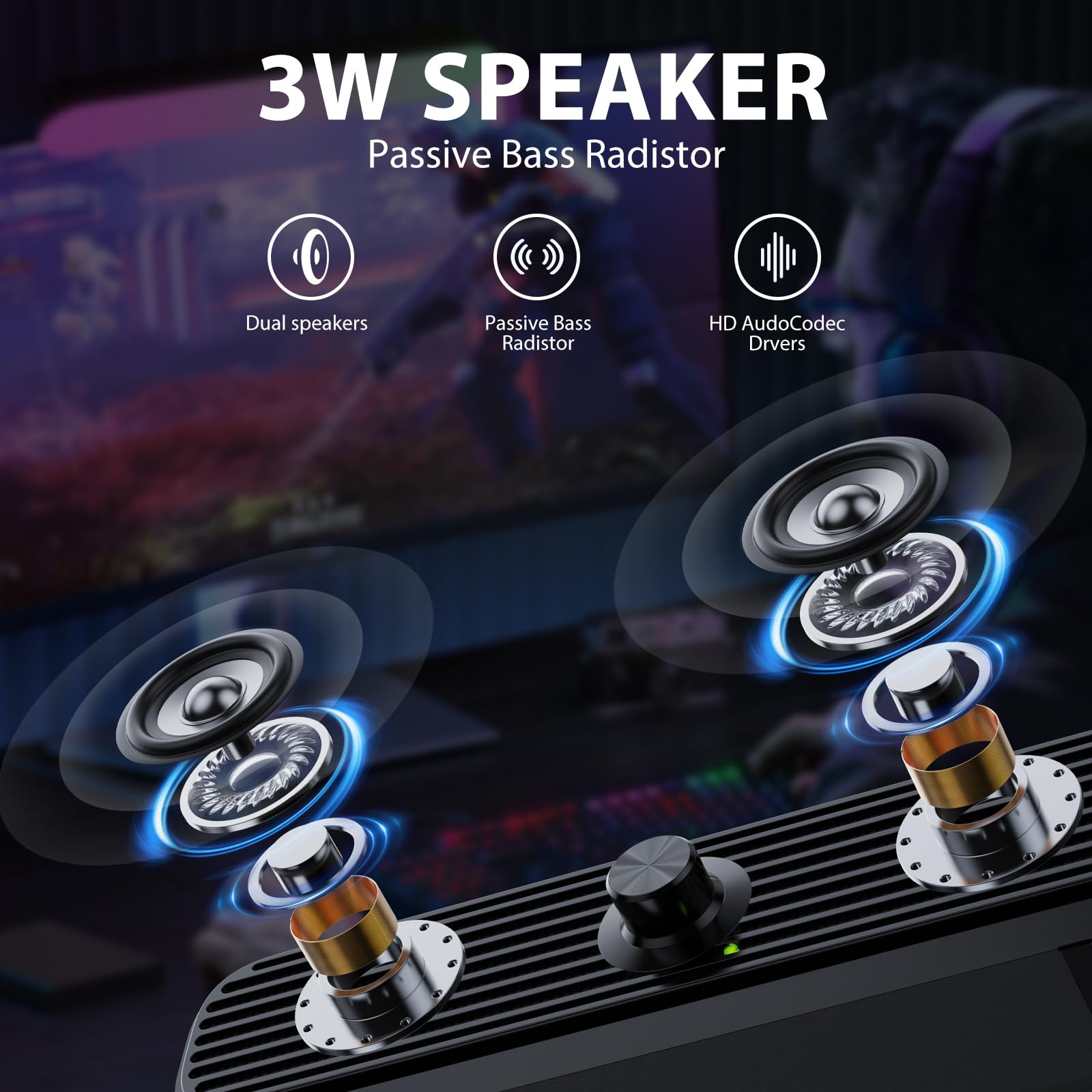 Altavoces de computadora para computadora portátil de escritorio, altavoces de PC alimentados por USB, altavoces pequeños con cable con control de volumen para teléfono celular, MP3, sonido 3