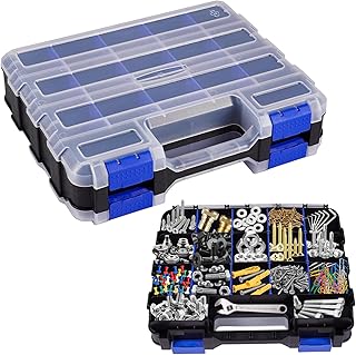 Caixa organizadora de dupla face, 34 compartimentos, com separadores removíveis, parafusos, caixa de ferramentas, organizador de parafusos, pregos e peças pequenas (azul)
