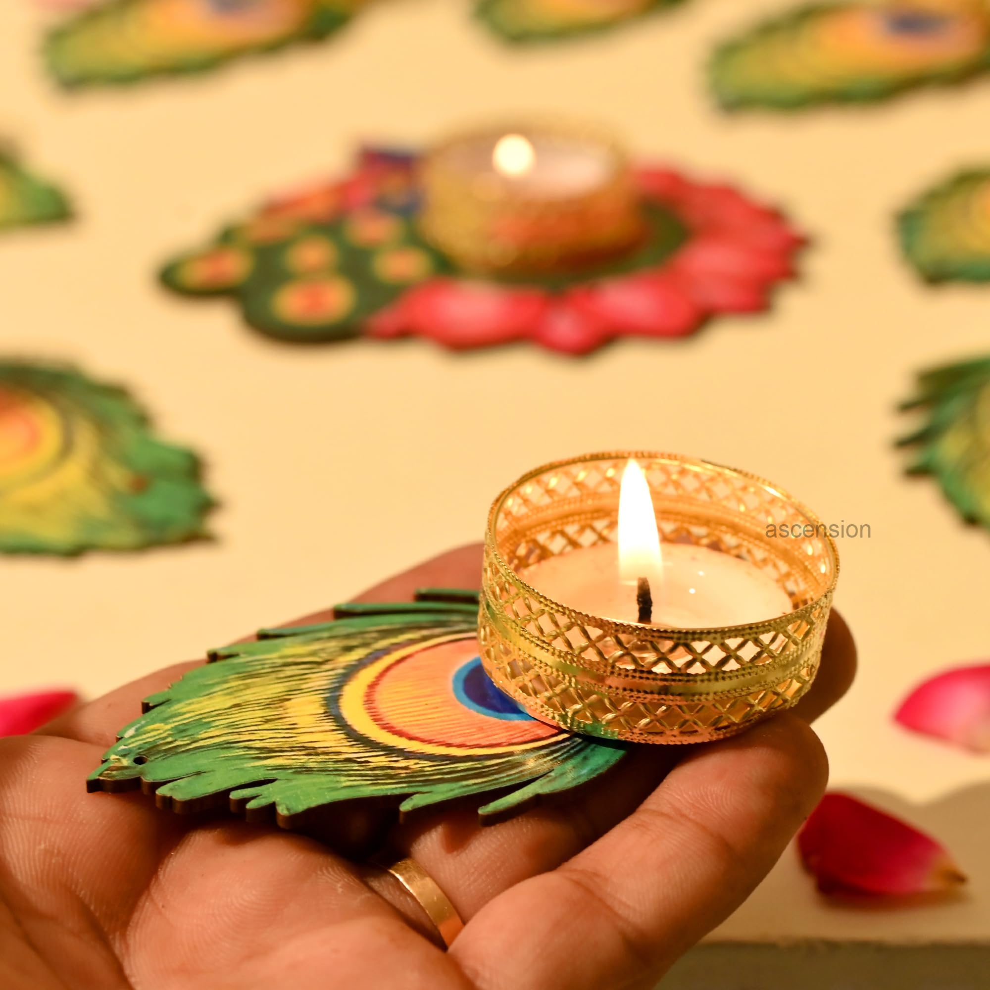 Peacock Tealight Candle Holder Set - Diwali Decor -2