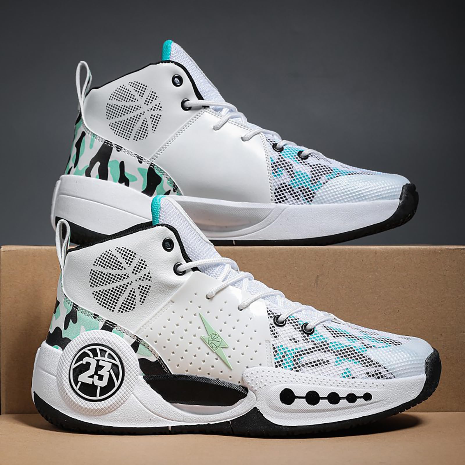 Bawcud Kids Basketball Shoes Boys Girls High Top Sneakers Comfy Breathable Outdoor Cushioning Athletic Shoes for Training Running White Green