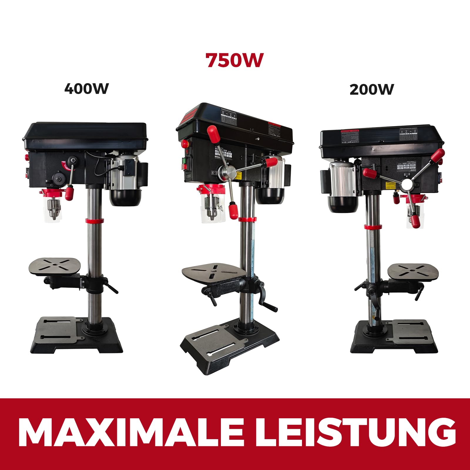 Bucktool 305 mm Tischbohrmaschine, 750 W Induktionsmotor, variable Drehzahl 440–2580 U/min, Säulenbohrmaschine mit Laser, Bohrtiefenanschlag und neigbarem Arbeitstisch für Metall, Holz und Kunststoff