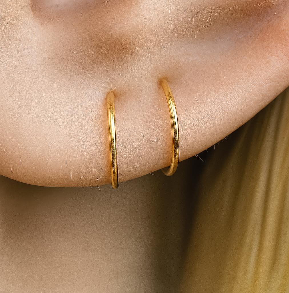 Tiny Gold Hoop Cartilage Earrings Set - 20 Gauge 14k Gold Filled Small Earrings Hoops - Gold Helix Jewelry For Women - Image 2