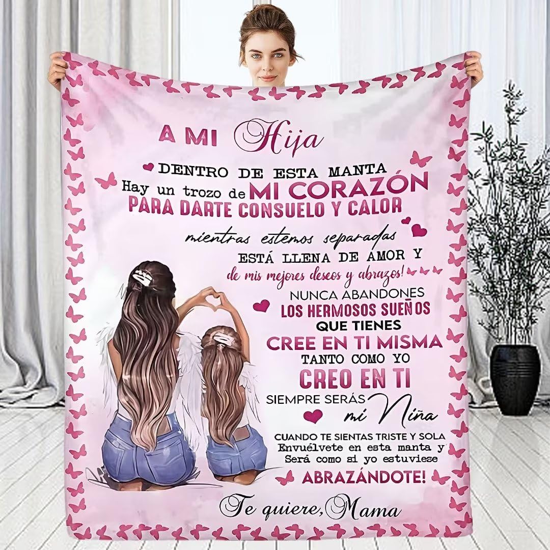 Manta Personalizada para mi Hija Desde Mamá, súper Suave Mantas para Cama de con Estampado de Carta de Mensaje, Invierno ​Cálido Manta de Correo para Regalos De Cumpleaños Navidad 130x150cm