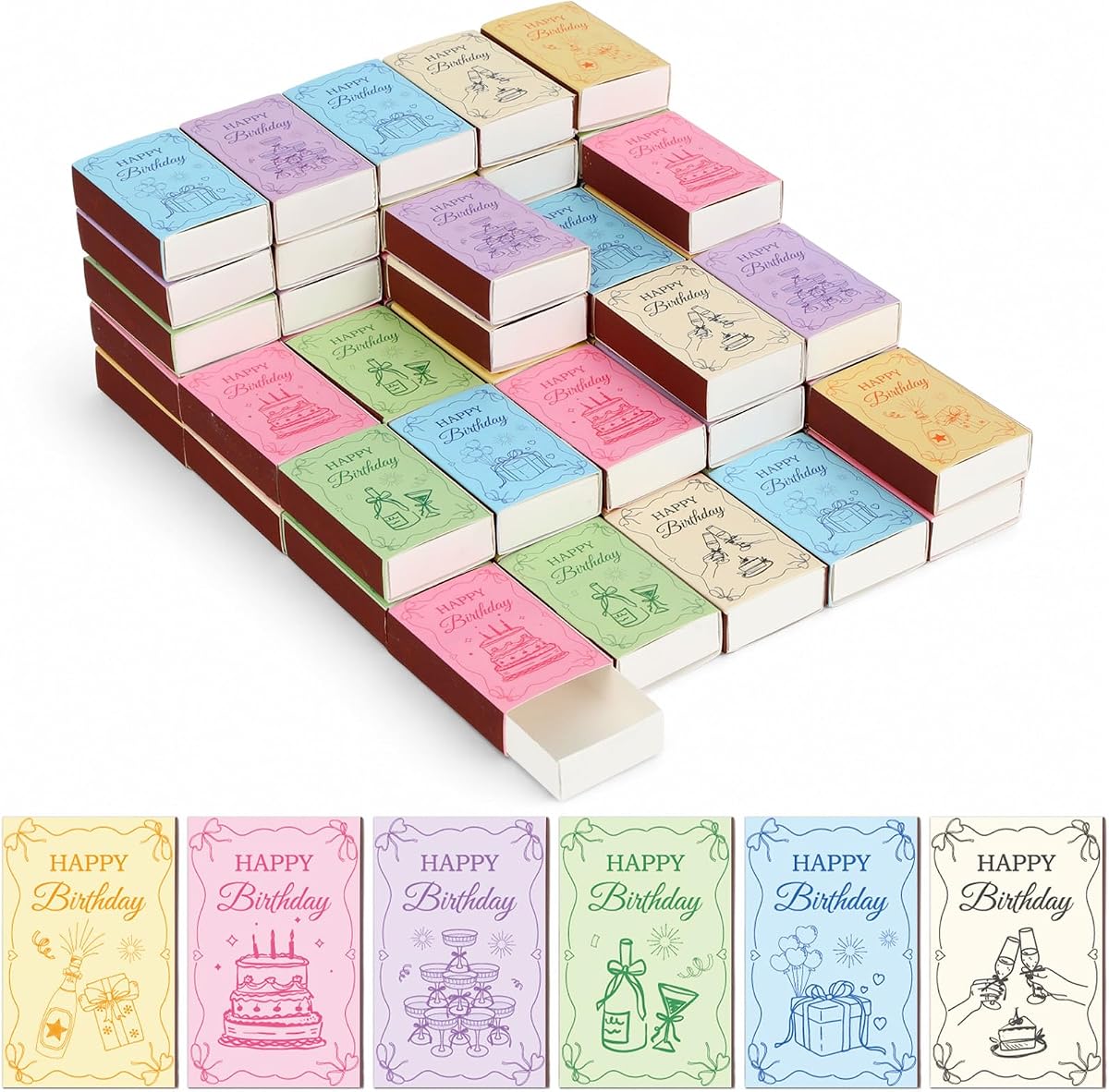 60PCS Pastel Bow Blank Match Boxes 2.24 x 1.42 x 0.59 inches Birthday Match Storage Containers DIY Bulk Bow Matchbooks with Double-Sided Striker for Baby Shower Favors Celebration Decor No Matches