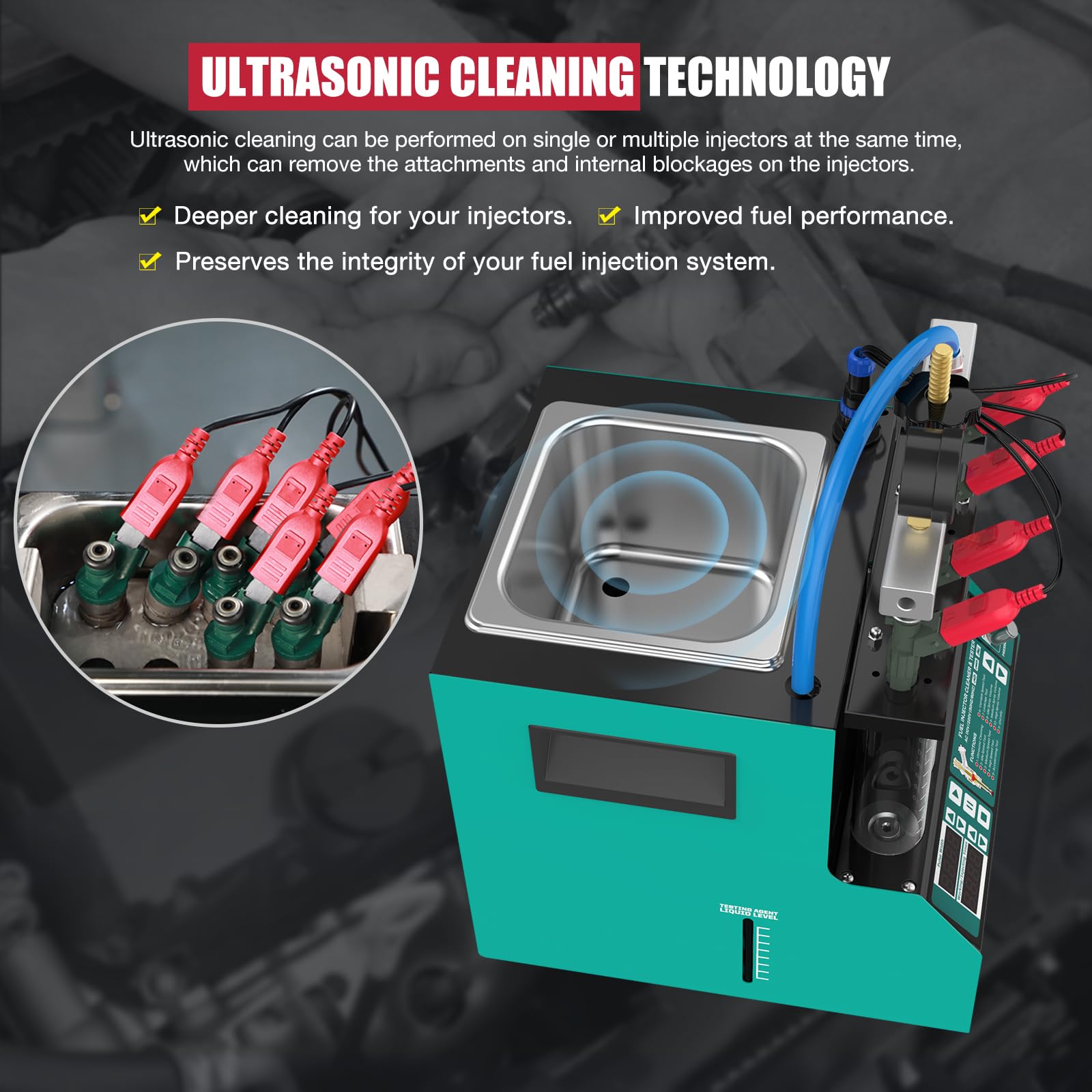 PLAYOCCAR 220 V Car Fuel Injector Cleaner & Tester, Fuel Injector Cleaning Device, 4 Cylinders with Ultrasonic Fuel Injector Cleaner Liquid Heater - 5