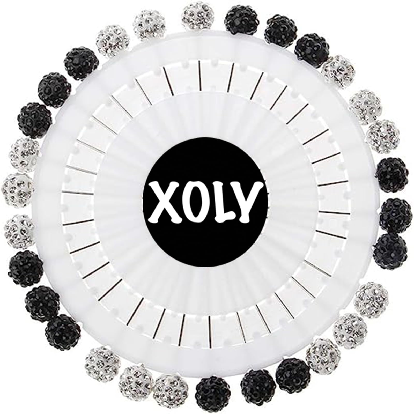 Xoly 30X Black & White (1 Wheel) 30Pieces Safety Pin Muslim Hijab Scarf Rhinestone Ball Straight Head Pagri Hijab Scarf Straight Head Pin (30X Black & White (1 Wheel))