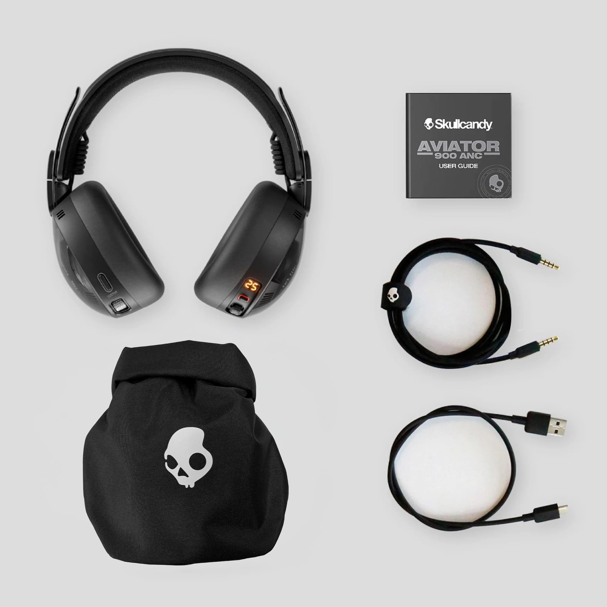 Skullcandy Aviator 900 ANC Wireless Over-Ear Bluetooth Headphones, THX Spatial Audio with Head Tracking, Adaptive Noise Cancelling, Up to 60 Hours Battery, Microphone for iPhone Android - True Black
