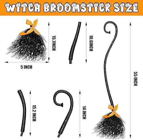 Miniatura 5 de Escoba de bruja de Halloween con cintas para niños, mago volador malvado, escoba para adultos para fiesta de cosplay, decoraciones de bruja
