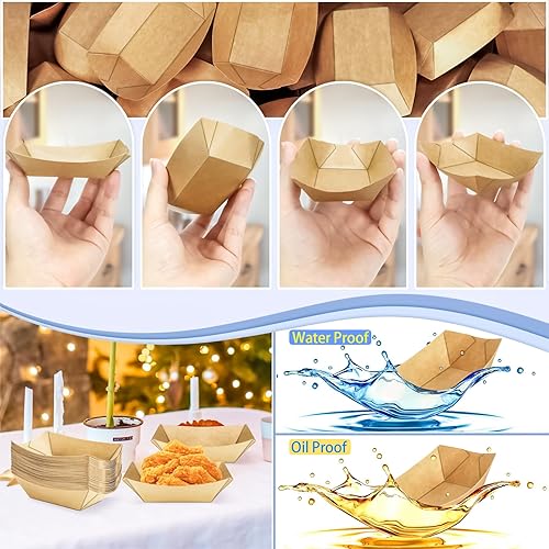 Vista 6 de MotBach 150 Pack 1/4Lb Paper Food Boat Trays Disposable Small Paper Boats Plates Containers, 0.25Lb Mini Kraft Food Serving Boat Tray Baskets for