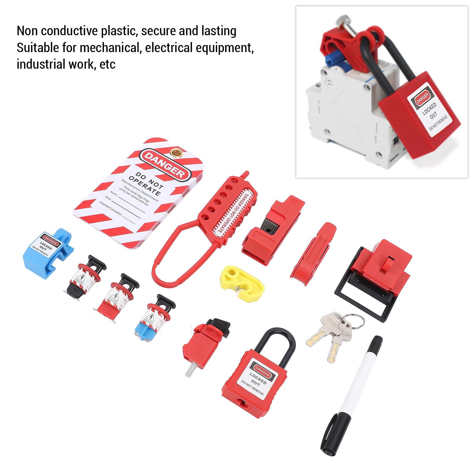 Hilitand Lockout Tagout Electrical Safety Security Lockout Combination Set, Circuit Breaker Hasp with Locks, Flexible for Machinery Industrial Equipment