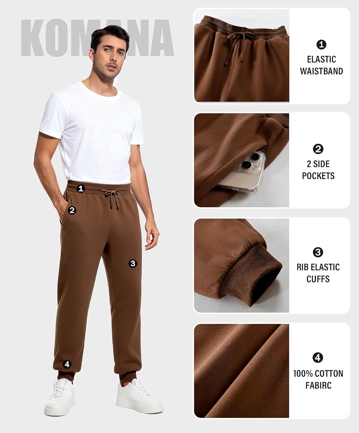 KOMANA Men's Sherpa Cotton Sweatpants Fleece Warm Winter Pants for Men - Image 5