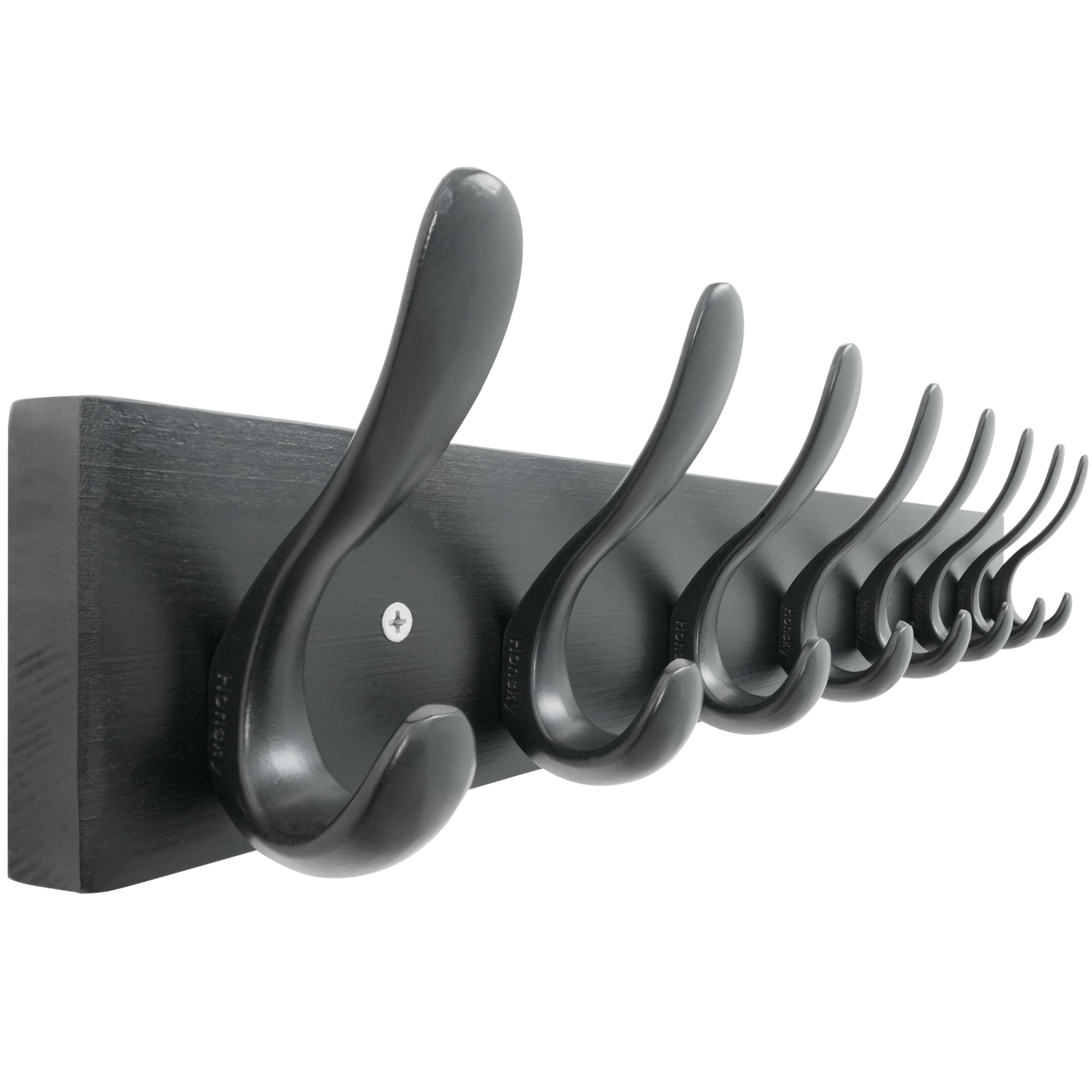 HONSKY Wall Coat Rack, 61cm Wooden Coat Hanger with 8 Double Hooks,Wall Coat Hook,Towel Rack Hanging Coat,Towel,Bag for Entryway, Hallway, Bedroom, Living Room,Black Base/Black Hook