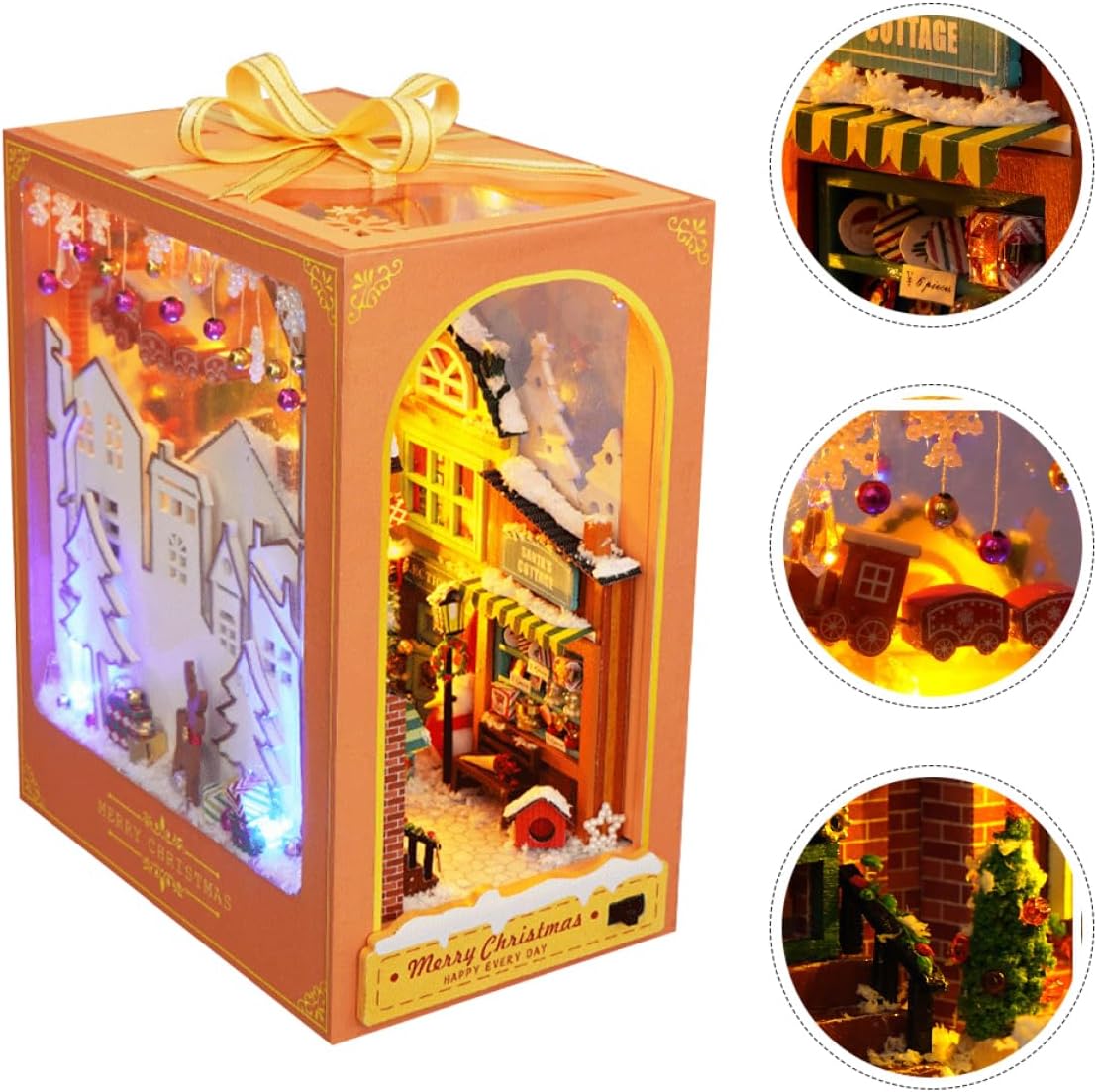 1set Wooden Assembly Model Kit Unfinished House Ornament for Christmas Decor Display Model for Desk Bookshelf Stylish Home Decoration No Battery Required