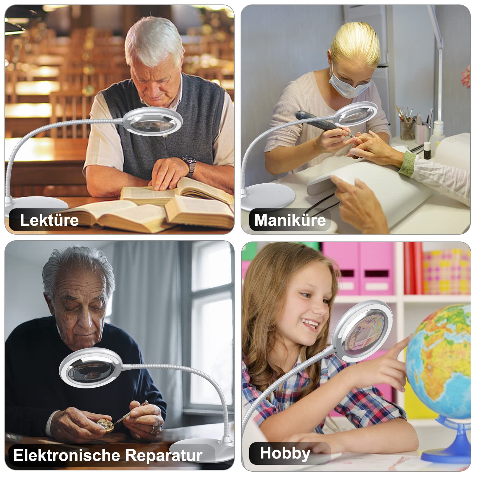 3X Dimmbare Led Lupenlampe, Große Freihändige Lupe Mit Licht und Ständer Zum Lesen Von Senioren Hobbies Crafts Workbench