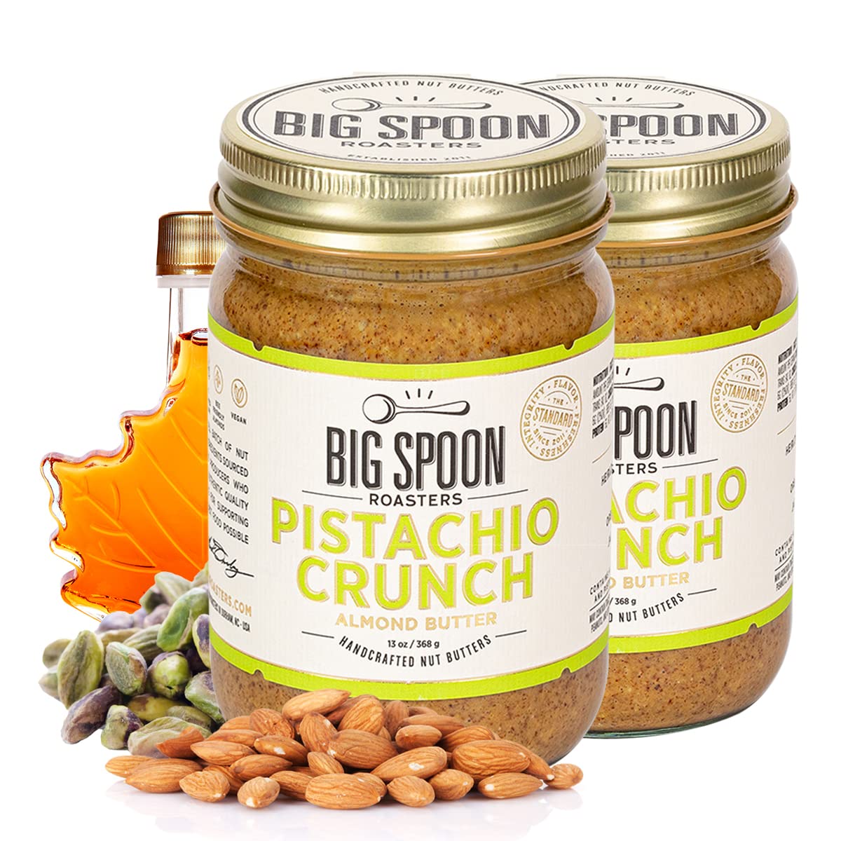Big Spoon RoastersAlmond & Pistachio Butter w/Raw Honey & Sea Salt - Keto Friendly, Low Sugar Almond Butter - Crunchy Pistachio Butter w/Bee-Friendly Almonds - Gourmet, Vegan Nut Butter - 26 Ounces
