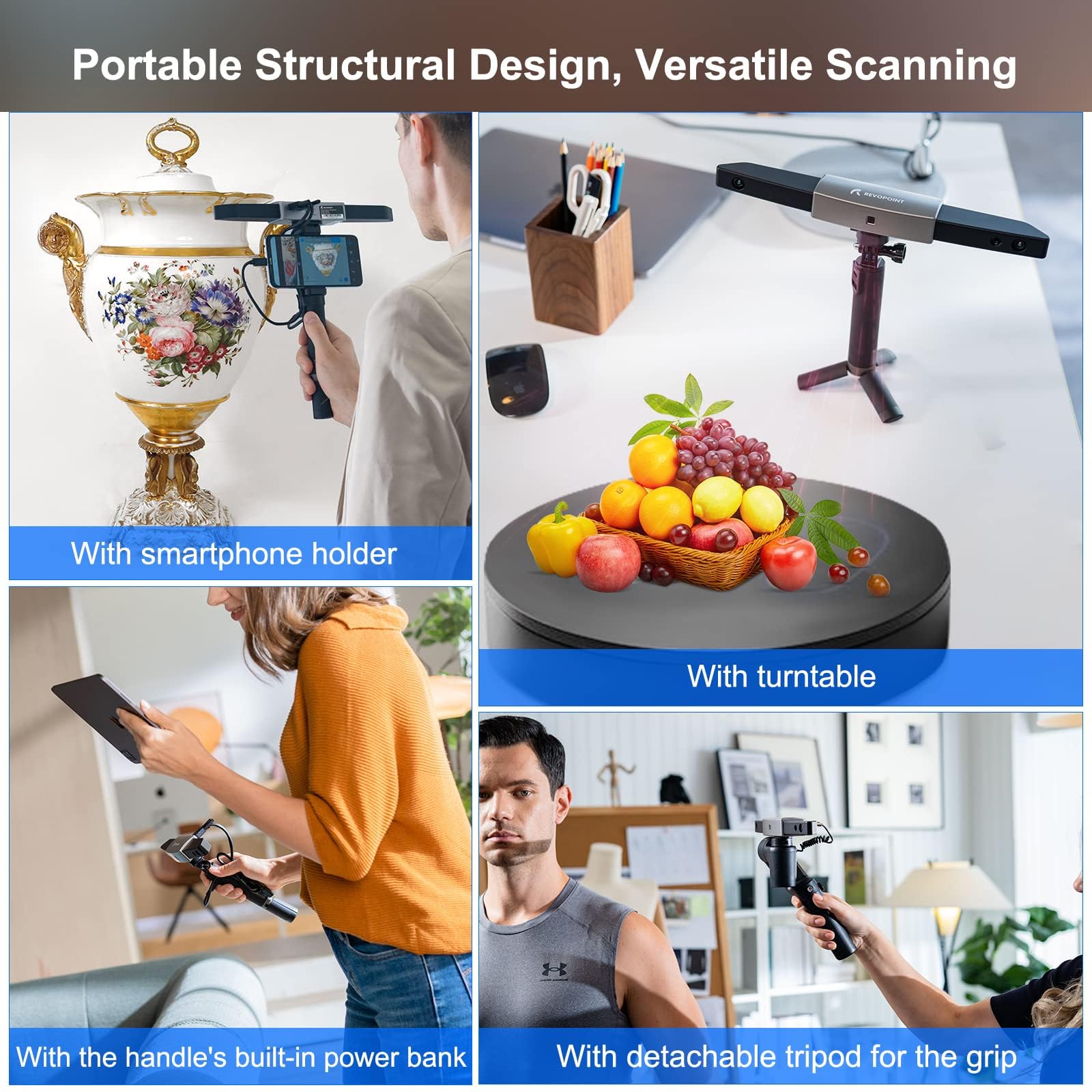 Range 3D-Scanner, 360 x 650 mm großer Einzelscan-Bereich, 0,1 mm Präzision, Handscanner für große Objekte wie Autos & Möbel, 18 fps, kompatibel mit 3D-Druck & Reverse Engineering