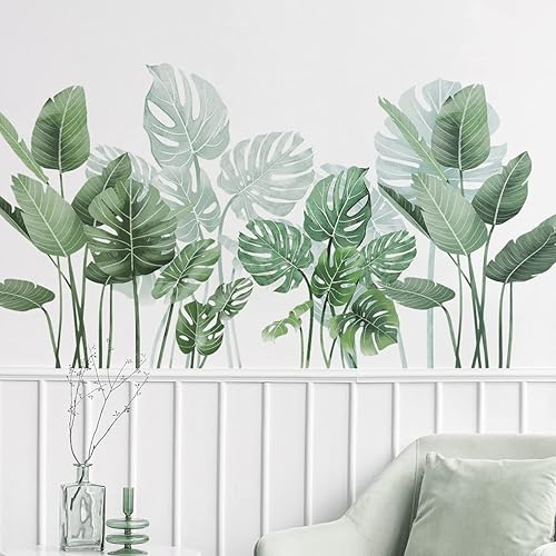 Miniatura 3 de Calcomanías de pared de plantas tropicales, calcomanías de pared de hojas de plantas en maceta, vinilo para despegar y pegar para dormitorio, baño,