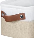 Small Fabric Storage Bins, 15x6x5 inch Narrow Storage Baskets 4-Pack Long Storage Basket for Organizing with Handles, Decorative Basket for Closets, Shelves, Toilet Paper, White/Beige