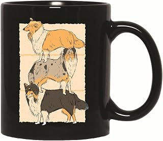 Collie Dogs Gift for Pet Lovers Three Collie Dogs One On Top of the Other 11oz 15oz Black Coffee Mug