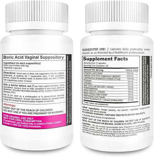 Miniatura 2 de NutraBlast Supositorios vaginales de ácido bórico de 600 mg (30 unidades) con complejo de equilibrio femenino (60 cápsulas) | Desintoxicación y