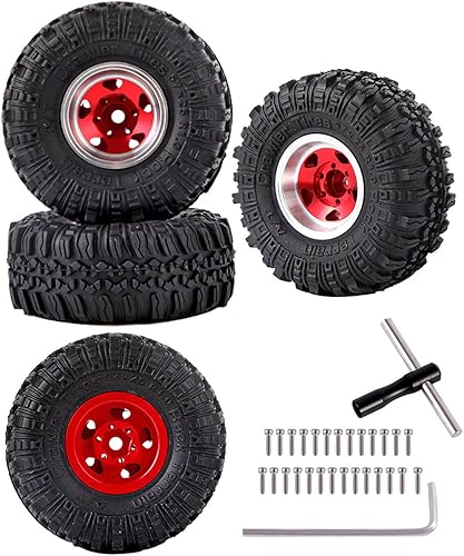 Neumáticos de aluminio Beadlock RC de 1.0 pulgadas para camiones RC 118 124 TRX4M, SCX24, FCX24 RC Crawler, ruedas RC Hops Up (4 piezas rojas)
