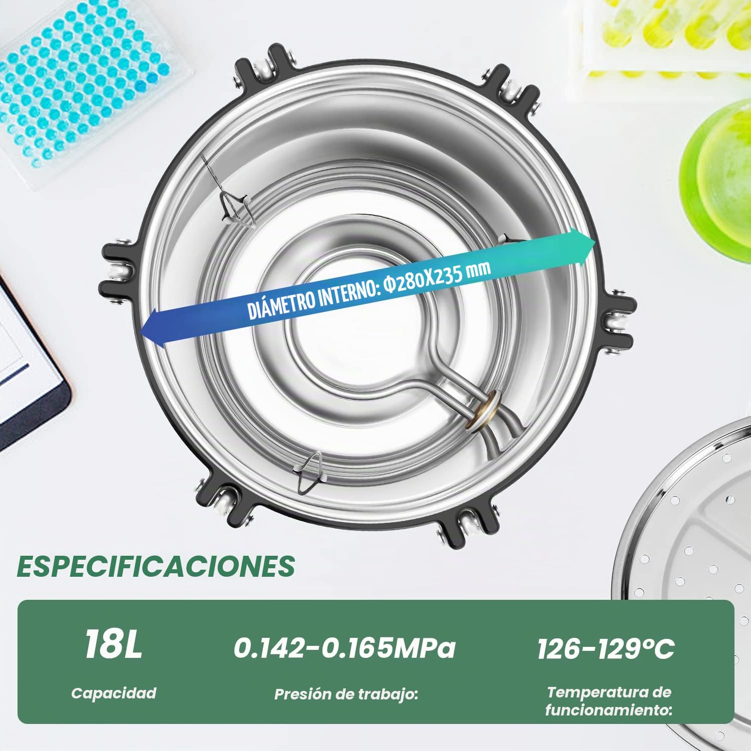 Huanyu 18L Autoclave Esterilizador con Válvula de Desinflado y Válvula de Seguridad Autoclave de Vapor de Laboratorio Antiquemaduras Esterilizador de Vapor de Alta Presión para Hospitales