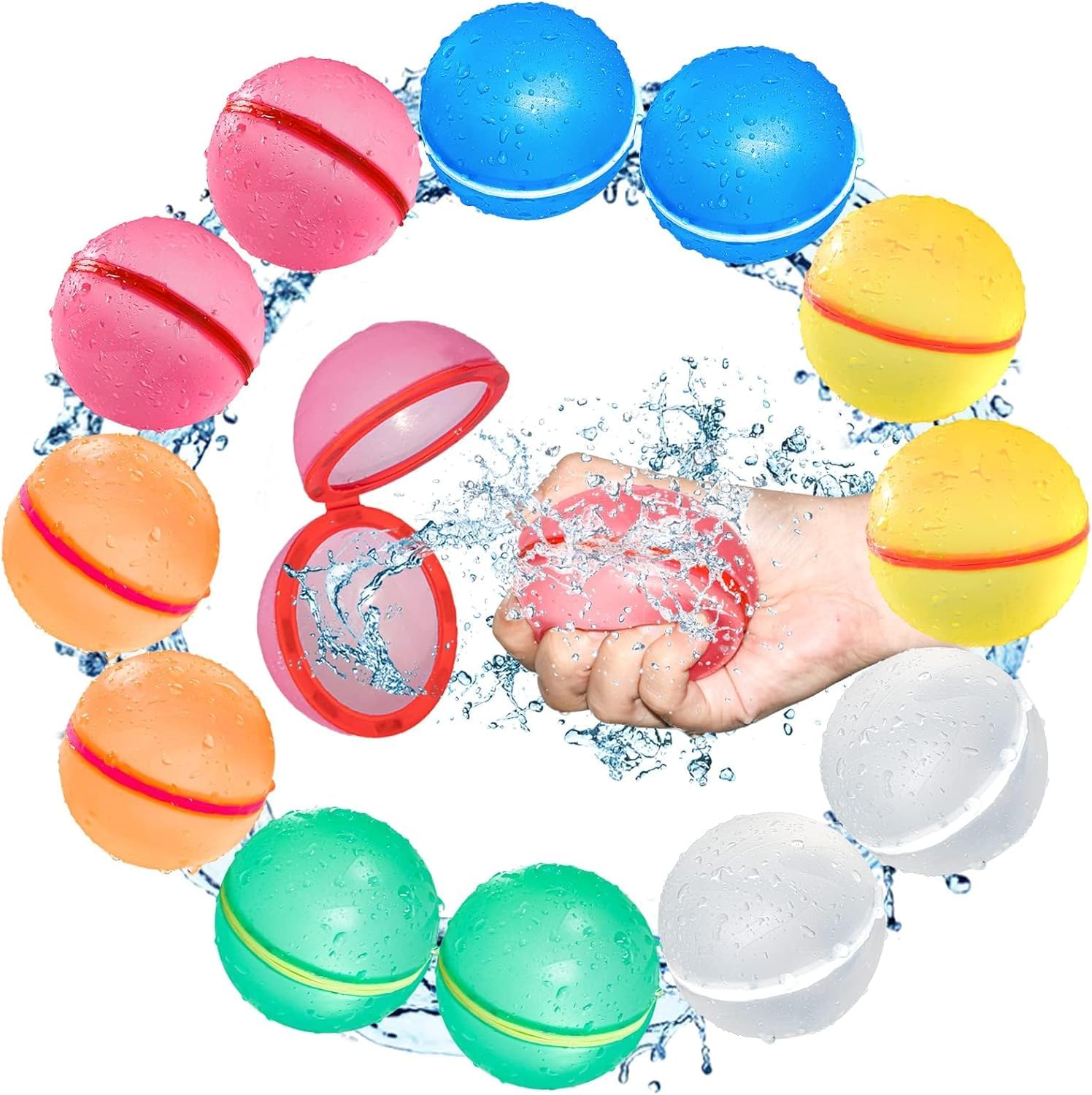 SOPPYCID Water-Balloons, Summer-Pool-Beach-Toys, Quick Fill Magnetic-Splash-Balls Silicone Latex-Free with Mesh Bag, Self-Sealing Water Bomb Games for Kids 3-12 years Adult Outdoor Fun(12PCS)