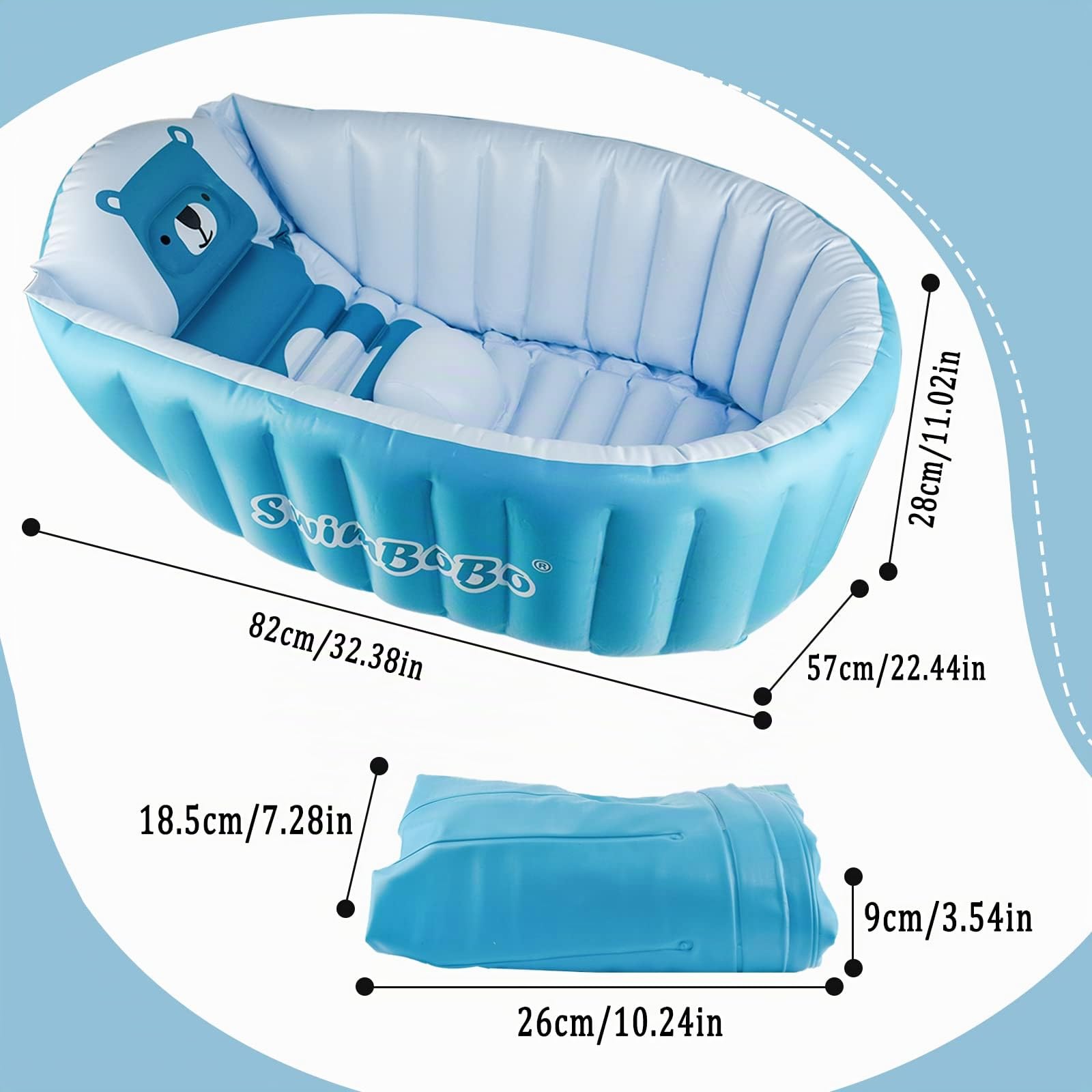 Baignoire Pliable Bébé Portable Gonflable, Piscine Bébé, Baignoire de Voyage Souple Réutilisable (0-5 ans) + Pompe à Air, Bleu
