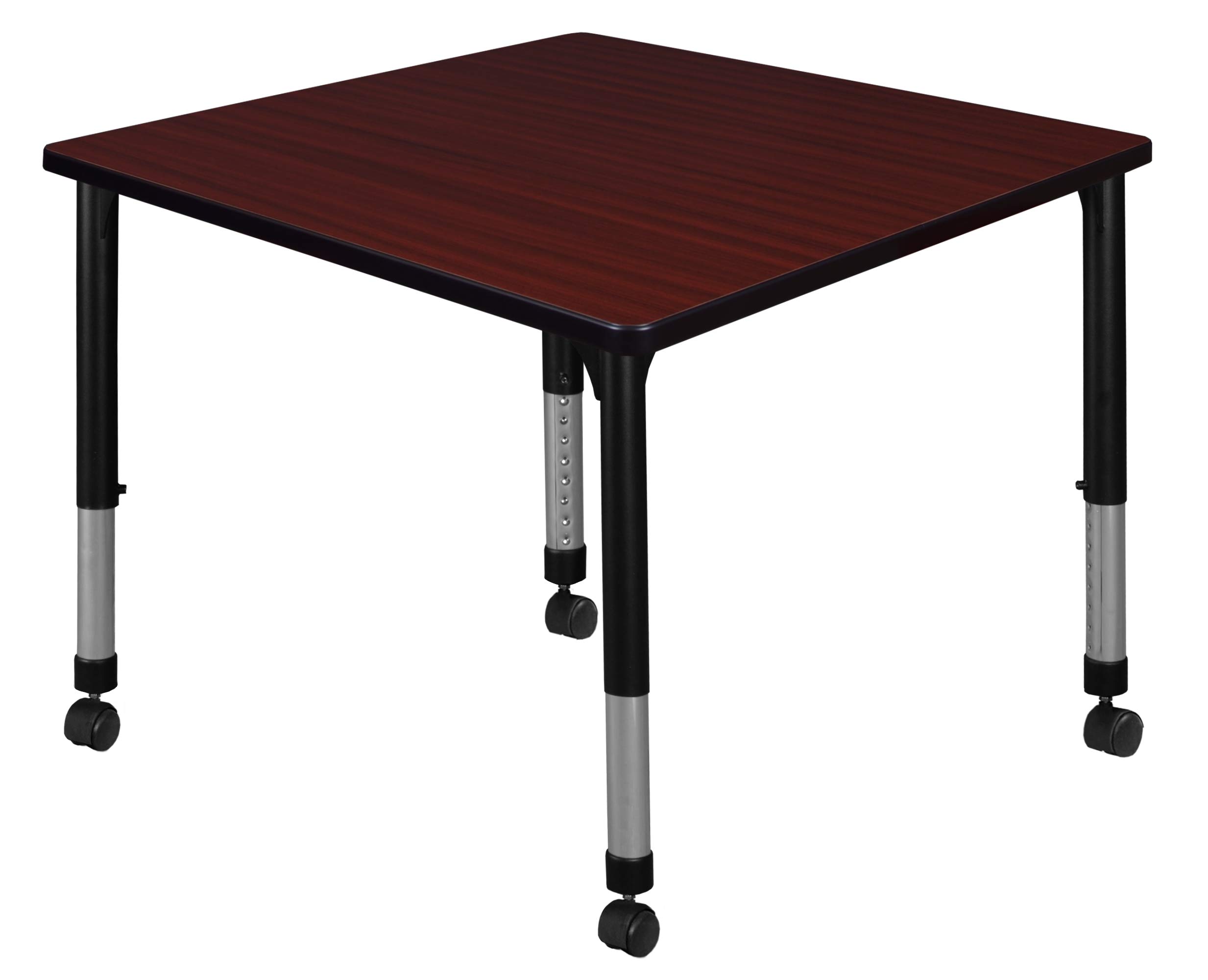 Regency Kee Height Adjustable Mobile Square Classroom Table, 36", Mahogany