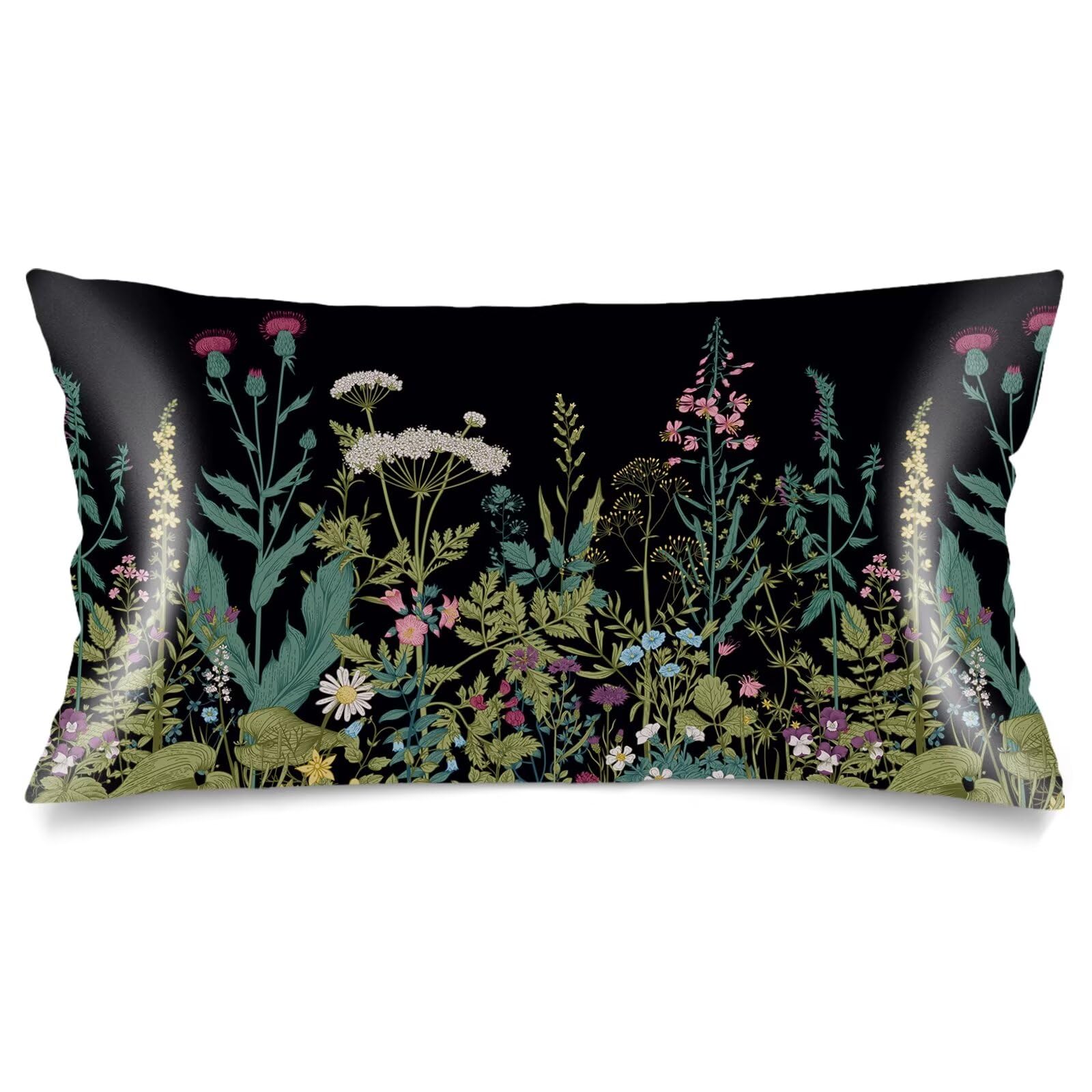 Silk Satin Pillowcase for Hair and Skin,Floral Pillow Cover King Size Pillowcases with Envelope Closure,Wild Flower Plant Vintage Florals Herbs and