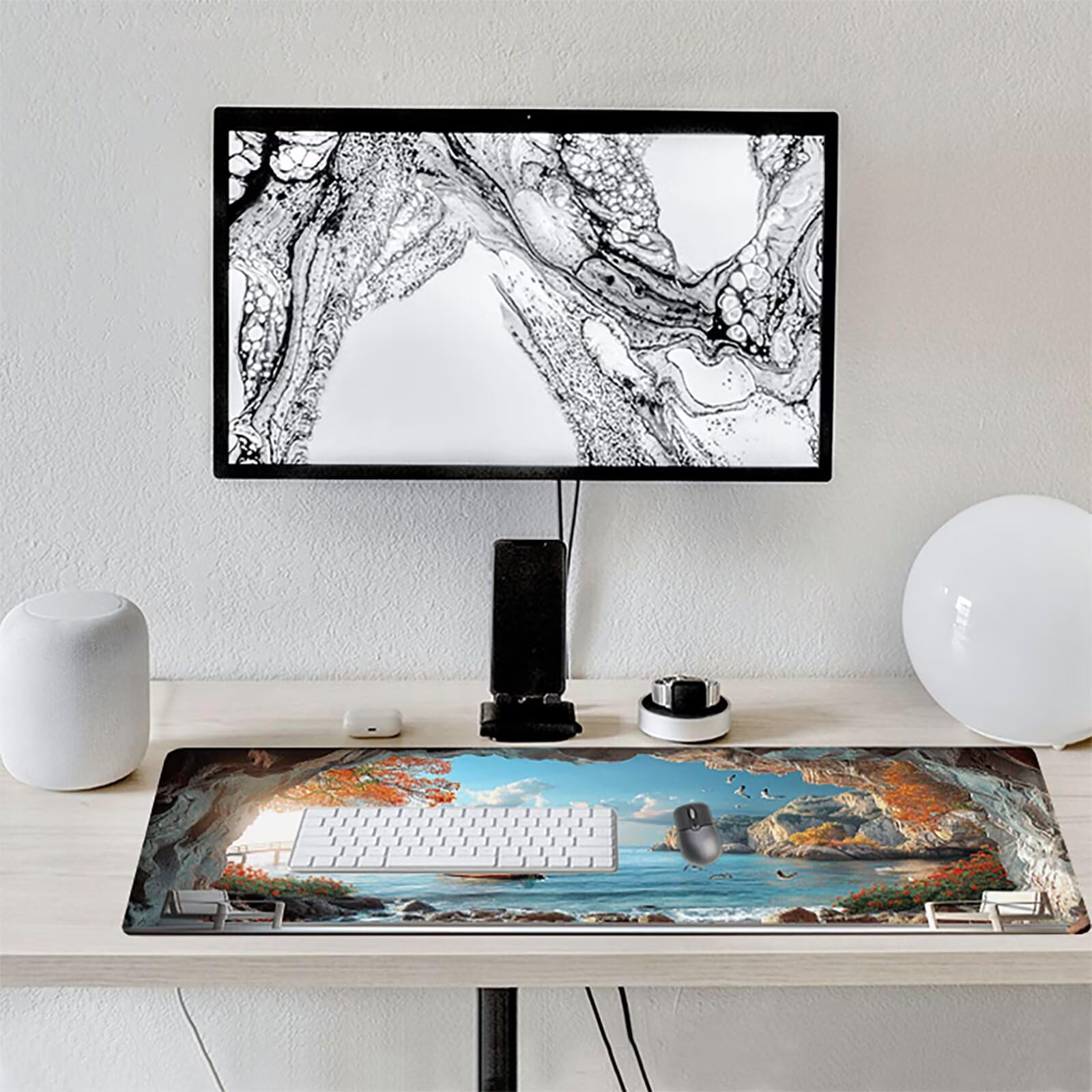 Paisaje Alfombrilla Ratón Gaming XXL 1500 x 800 mm, Alfombrilla Gaming Blanco Mousepad con Base de Goma Antideslizante, Impermeable Desk Mat para Teclado y Raton, Accesorios Gaming, Regalos 0-Q