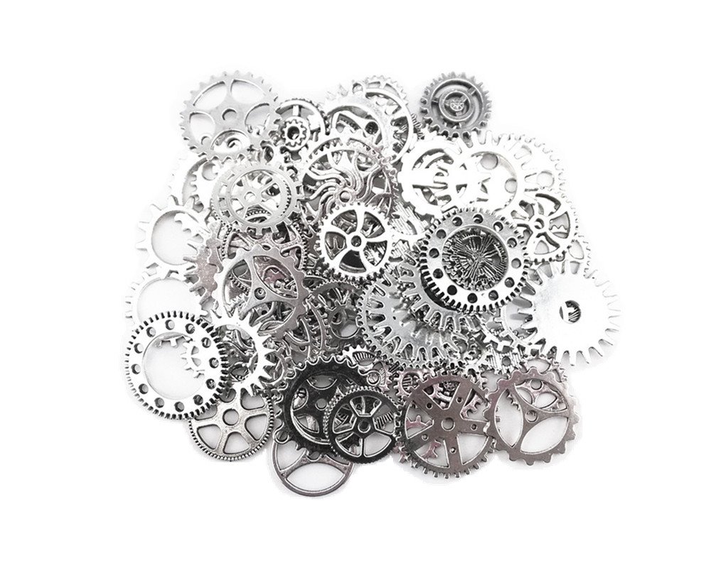 Blovess Yueton 100 Gram (Approx 70pcs) Antique Steampunk Gears Charms Clock Watch Wheel Gear for Crafting