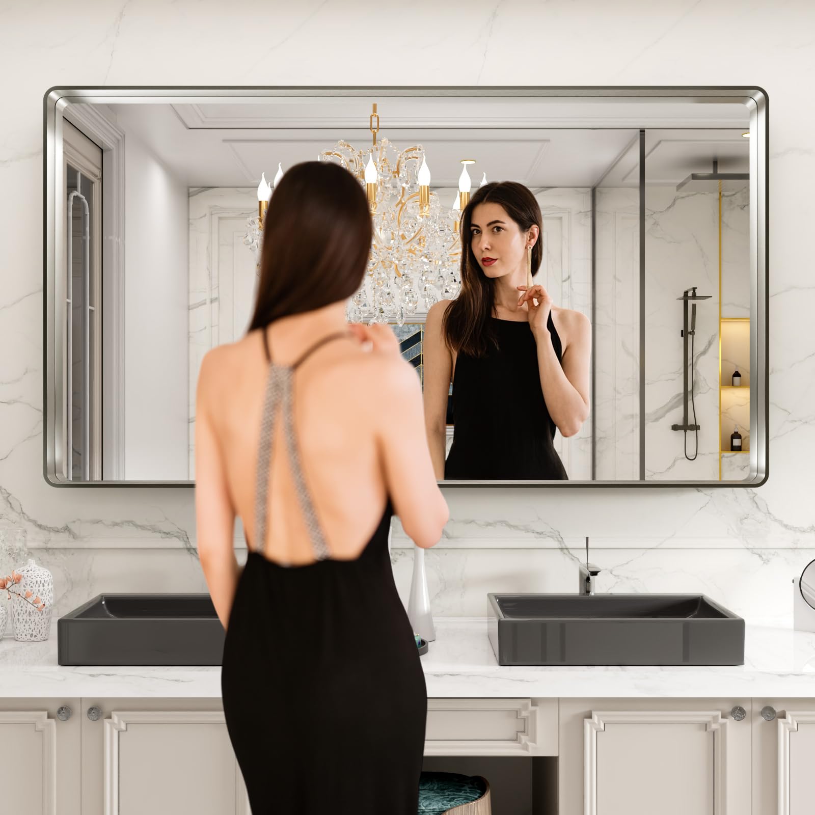 Amazon.com: LOAAO 84X32 Inch Brushed Nickel Bathroom Mirror