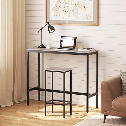 Vista 2 de Juego de 2 taburetes de bar, taburetes de bar de mostrador de 29.5 pulgadas de alto, sillas de bar de desayuno de cocina con reposapiés, sillas