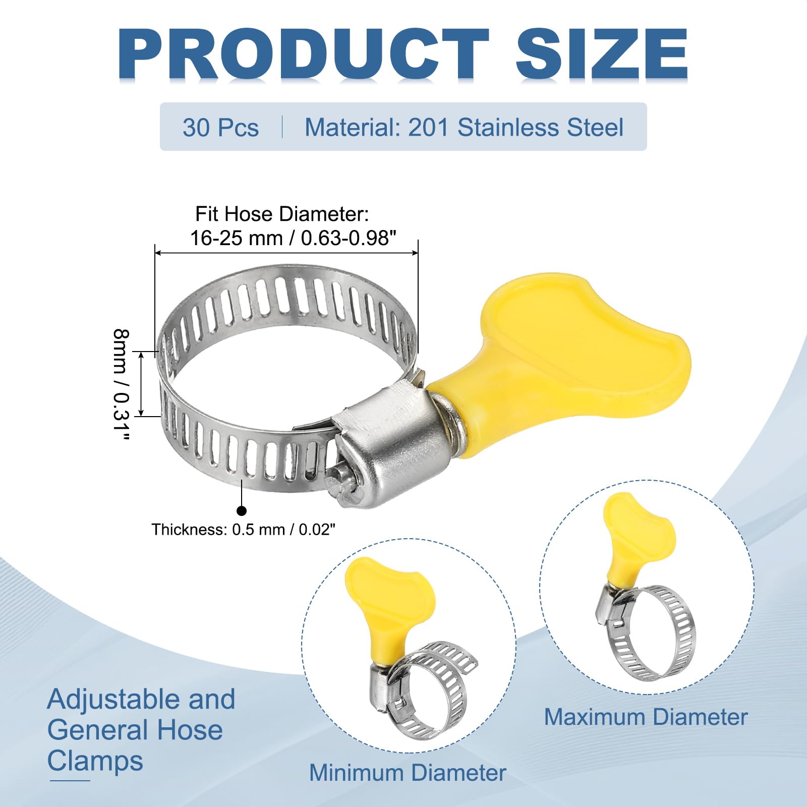 PATIKIL 30 Pcs 16-25mm Stainless Steel Hose Clamp Adjustable Bolt Hose Clamps - Image 2