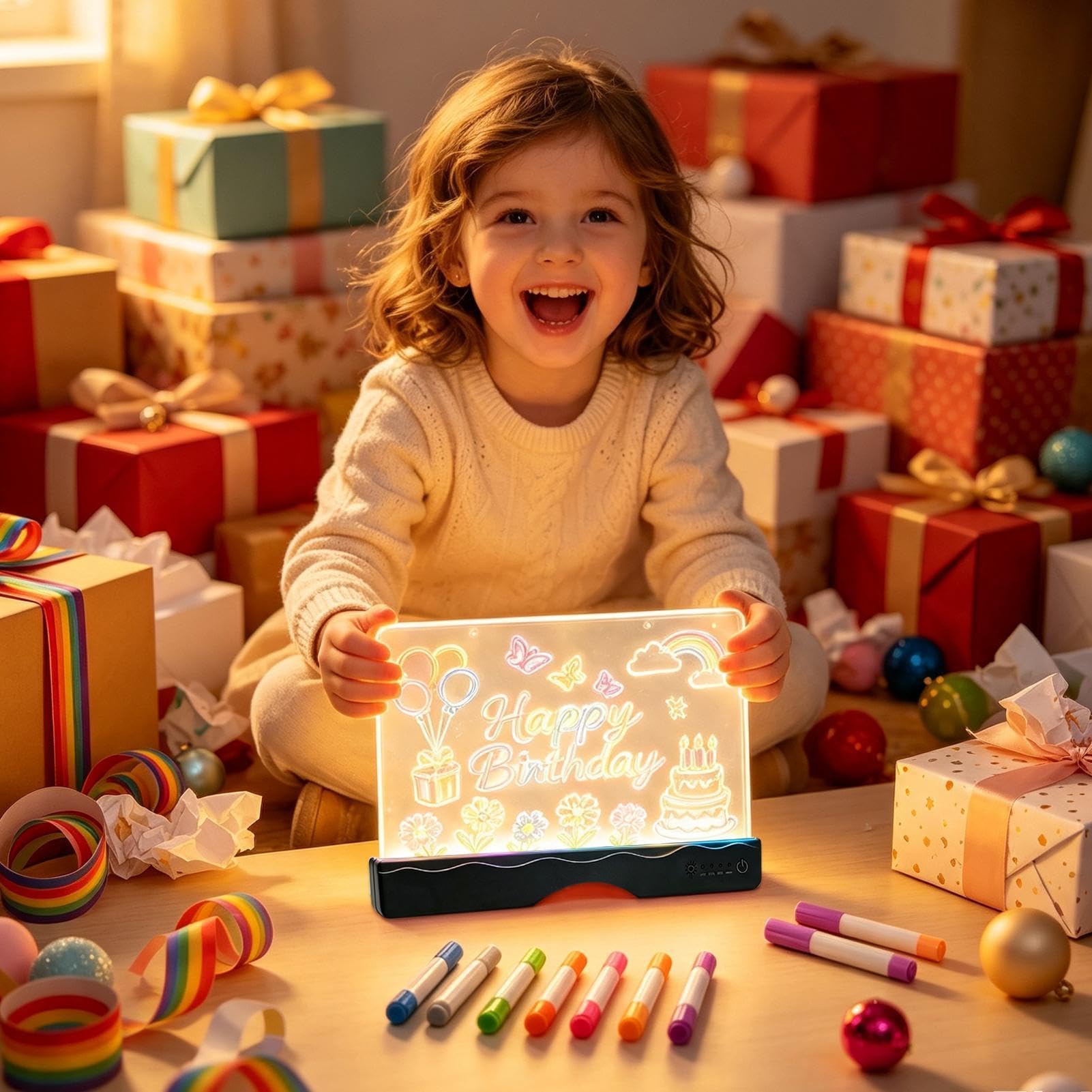 Pizarra De Dibujo Luminosa Para Niños Tableta de escritura recargable con | Tablero de Mensajes LED con 13 Efectos para niños y niñas, colegio, aula, hogar, viajes, coche y a