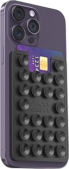 Suction Card Holder Mount, Phone Wallet, Silicon Adhesive Accessory for iPhone and Android, Hands-Free Mirror Shower Holder, TikTok Videos and Selfies (Black)