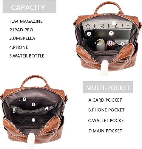 Miniatura 6 de Bolso tipo mochila para mujer, de cuero auténtico, de moda, de hombro convertible, bolsa de viaje, mochila para mujer, S, Mochilas Daypack