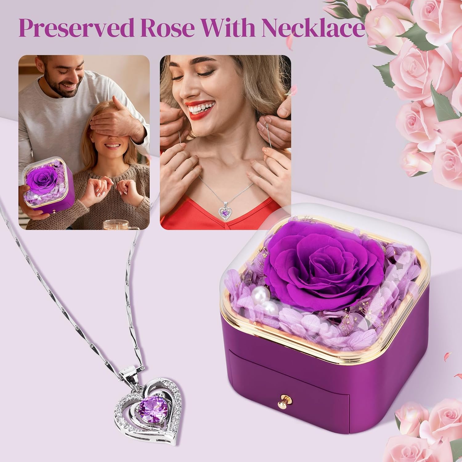 Rose Gifts for Women Mothers Girlfriend: Preserved Real Rose with Necklace Mothers Day Birthday Gifts - Forever Flowers Anniversary Wife Girlfirend Gifts Valentines Day Gifts for Her