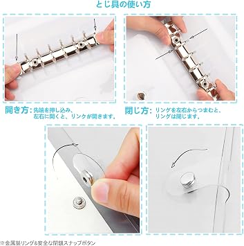 SFLHHDM Transparent 6-Hole Binder, A7 Refillable Planner, with Waterproof Cover, Metal Ring, Snap Button Closure, Personal Information Management Notebook, Cute with Ruler, System Organizer Cover A7