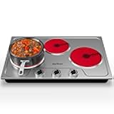 Sunvivi 1800W Triple Burner Portable Electric Ceramic Stove – Knob Control, Indicator Light, Compatible with All Cookware, Ideal for Multiple Cooking Scenarios, Silver